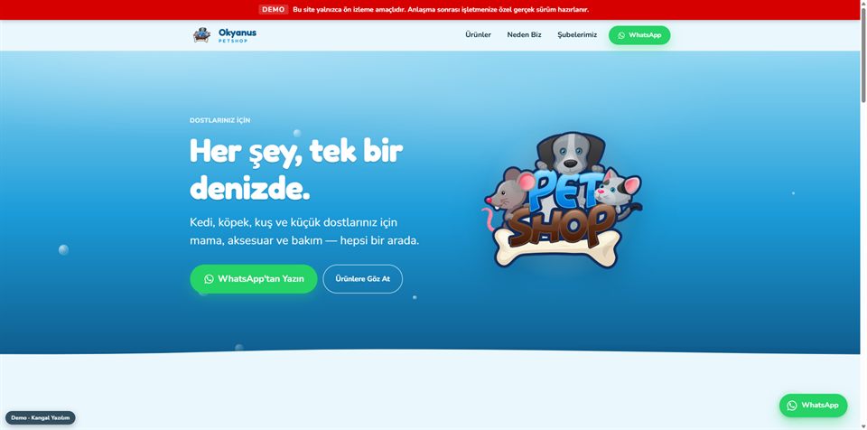 Okyanus Petshop demo sitesi önizleme görseli